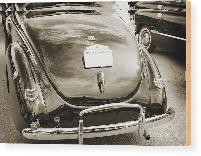 1940 Ford Wood Print featuring the photograph 1940 Ford Classic car back side and trunk Photograph in sepia 31 by M K Miller