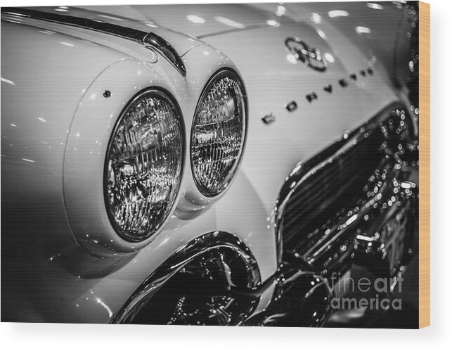 1950's Wood Print featuring the photograph 1950's Chevrolet Corvette C1 in Black and White by Paul Velgos