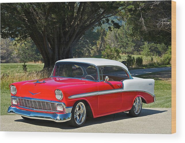 Auto Wood Print featuring the photograph 1956 Chevy Bel Air West by Dave Koontz