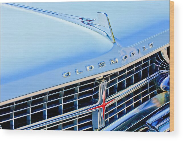 1963 Oldsmobile Starfire Grille Emblem. Olds Wood Print featuring the photograph 1963 Oldsmobile Starfire Grille Emblem by Jill Reger