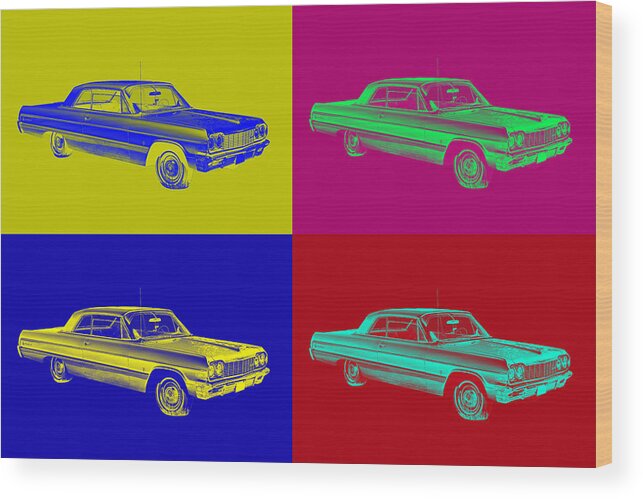 Chevy Wood Print featuring the photograph 1964 Chevrolet Impala Muscle Car Pop Art by Keith Webber Jr