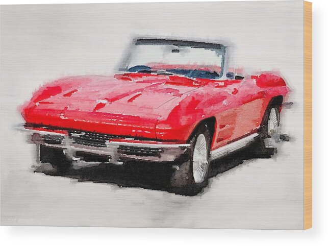 Corvette Stingray Wood Print featuring the painting 1964 Corvette Stingray Watercolor by Naxart Studio
