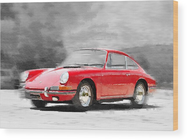 Porsche 911 Wood Print featuring the painting 1964 Porsche 911 Watercolor by Naxart Studio