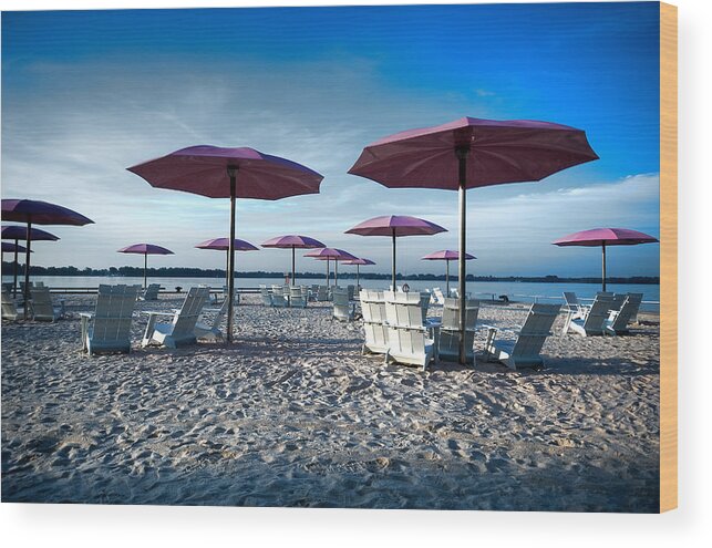 Background Wood Print featuring the photograph Umbrellas On The Beach #2 by Joseph Amaral