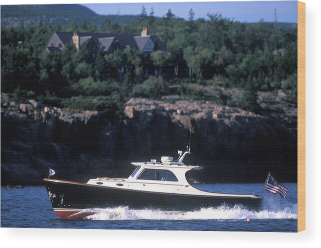 Boat Wood Print featuring the photograph A Hinckley Picnic Boat Cuts #2 by David McLain
