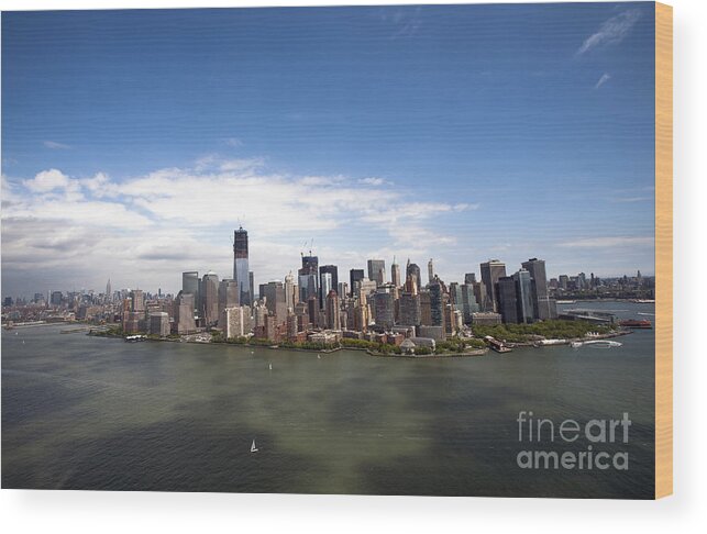 Aerial View Wood Print featuring the photograph 2-Aerial view of Manhattan by Nir Ben-Yosef