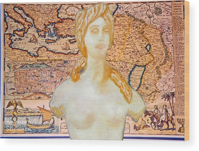 Augusta Stylianou Wood Print featuring the digital art Ancient Middle East Map and Aphrodite #4 by Augusta Stylianou