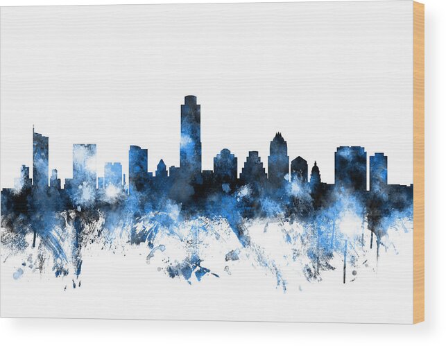 United States Wood Print featuring the digital art Austin Texas Skyline #2 by Michael Tompsett