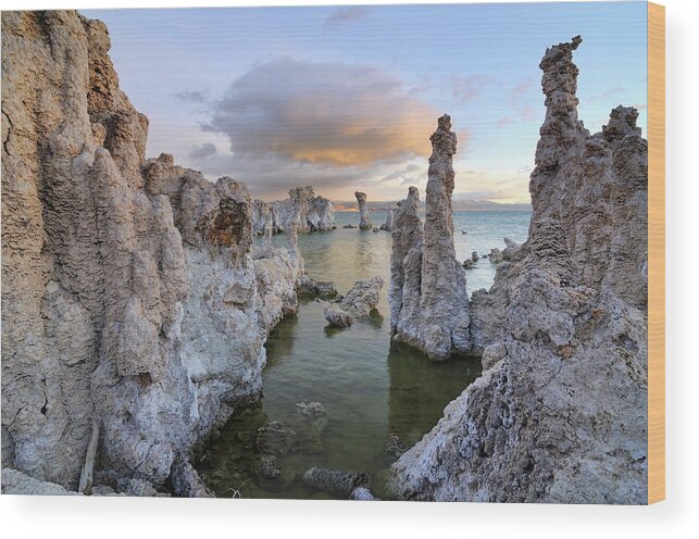 Water's Edge Wood Print featuring the photograph Big Cloud Above Tufas On Mono Lake #2 by Rezus