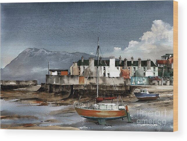 Valbyrne Wood Print featuring the painting Bray Harbour Boats Wicklow #3 by Val Byrne
