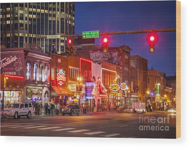 Nashville Wood Print featuring the photograph Broadway Street Nashville Tennessee by Brian Jannsen