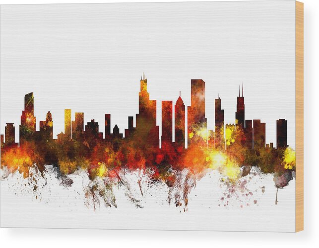 Chicago Wood Print featuring the digital art Chicago Illinois Skyline by Michael Tompsett