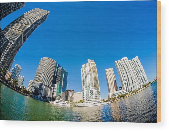 Architecture Wood Print featuring the photograph Downtown Miami Fisheye by Raul Rodriguez