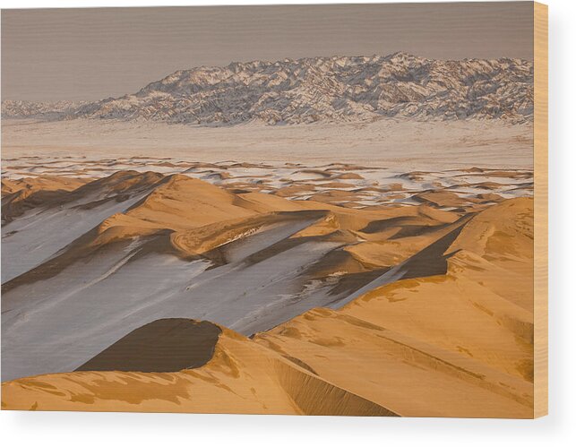 Feb0514 Wood Print featuring the photograph Khongor Sand Dunes In Winter Gobi Desert #2 by Colin Monteath