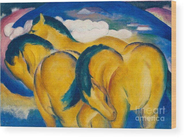 Franz Wood Print featuring the painting Little Yellow Horses, 1912 by Franz Marc