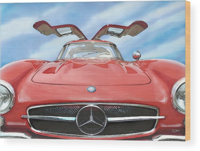 Mercedes Wood Print featuring the painting Mercedes Gullwing #2 by Rod Seel