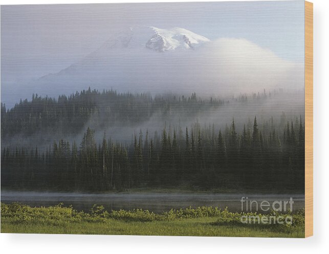 Beauty Wood Print featuring the photograph Mount Rainier shrouded in fog #2 by Jim Corwin