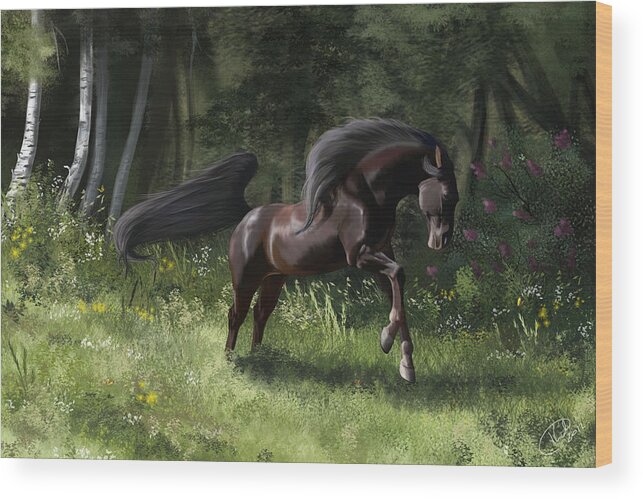 Horse Wood Print featuring the digital art New Beginning by Kate Black