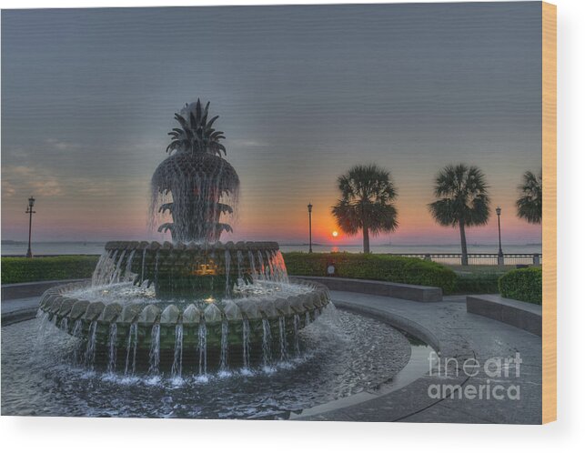 Pineapple Fountain Wood Print featuring the photograph Pineapple Sunrise by Dale Powell