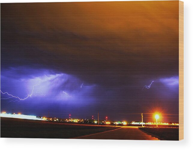 Stormscape Wood Print featuring the photograph Round 2 More Late Night Servere Nebraska Storms #10 by NebraskaSC