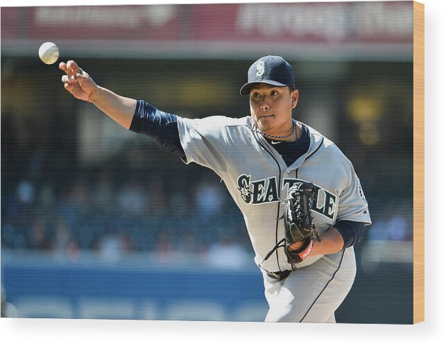 American League Baseball Wood Print featuring the photograph Seattle Mariners V San Diego Padres by Denis Poroy