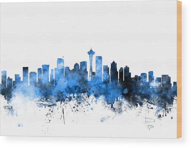 United States Wood Print featuring the digital art Seattle Washington Skyline by Michael Tompsett