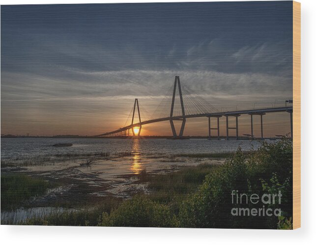 Sunset Wood Print featuring the photograph Sunset over the Bridge by Dale Powell