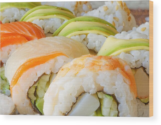 Appetizer Wood Print featuring the photograph Sushi by Peter Lakomy