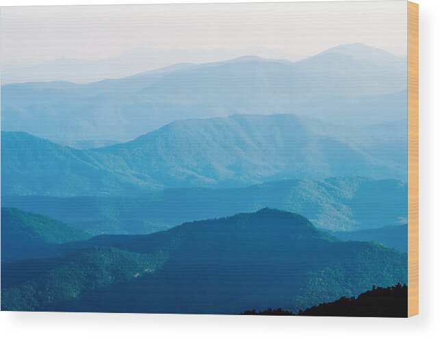 Sunset Wood Print featuring the photograph The simple layers of the Smokies at sunset - Smoky Mountain Nat. #2 by Alex Grichenko