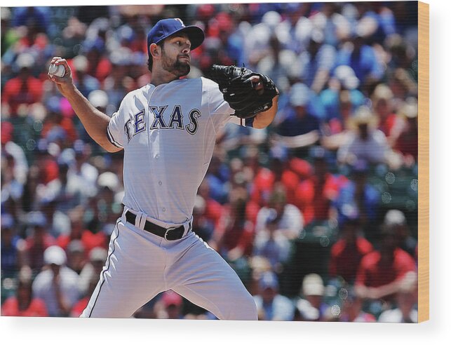 American League Baseball Wood Print featuring the photograph Toronto Blue Jays V Texas Rangers #2 by Brandon Wade