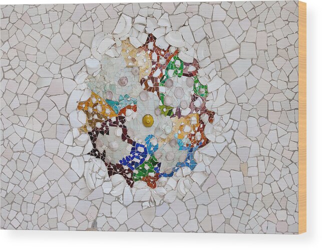 Park Wood Print featuring the photograph Trencadis Mosaic in Park Guell in Barcelona #3 by Artur Bogacki