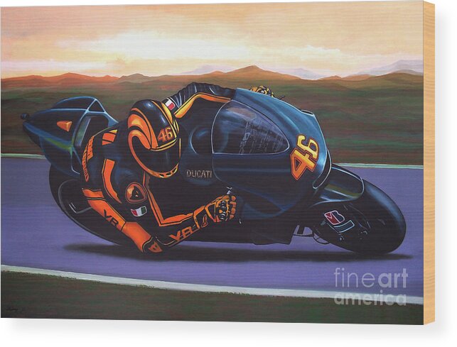 Valentino Rossi Wood Print featuring the painting Valentino Rossi on Ducati by Paul Meijering