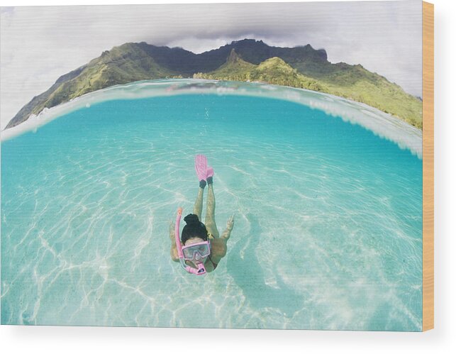 Amaze Wood Print featuring the photograph Woman free diving #2 by M Swiet Productions