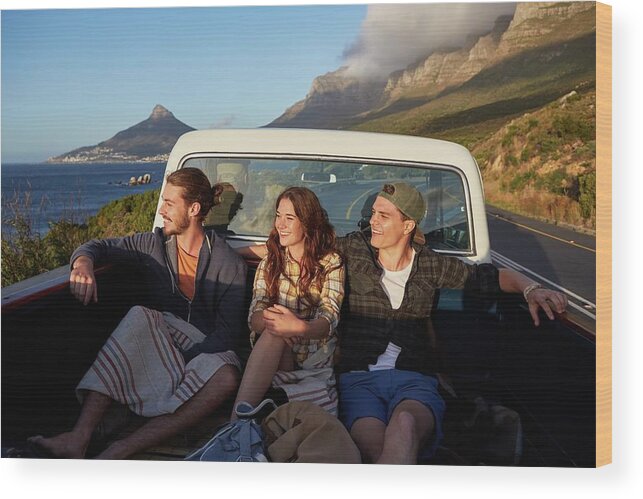 Outdoors Wood Print featuring the photograph Young Friends In Pick Up Truck #2 by Science Photo Library