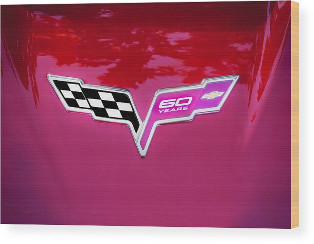 2013 Chevrolet Corvette Wood Print featuring the photograph 2013 Corvette 60th Anniversary Hood Logo Painted by Rich Franco