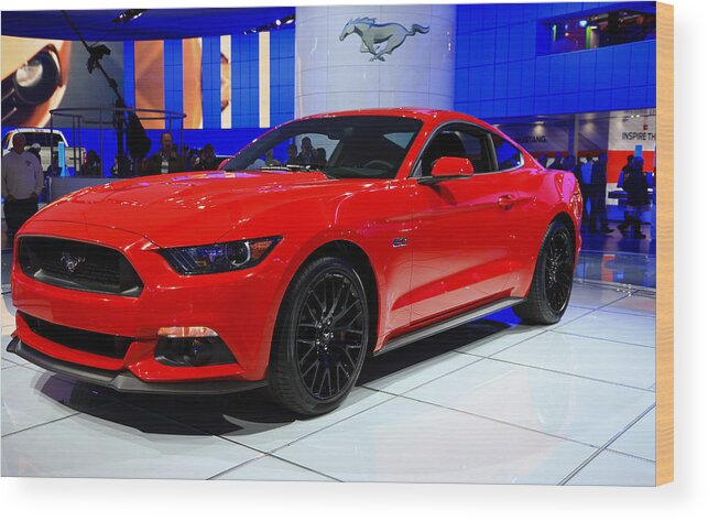 2015 Mustang In Red Wood Print featuring the photograph 2015 Mustang in Red by Rachel Cohen