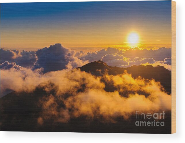 Haleakala National Park Wood Print featuring the photograph Clouds at sunrise over Haleakala Crater Maui Hawaii USA #26 by Don Landwehrle