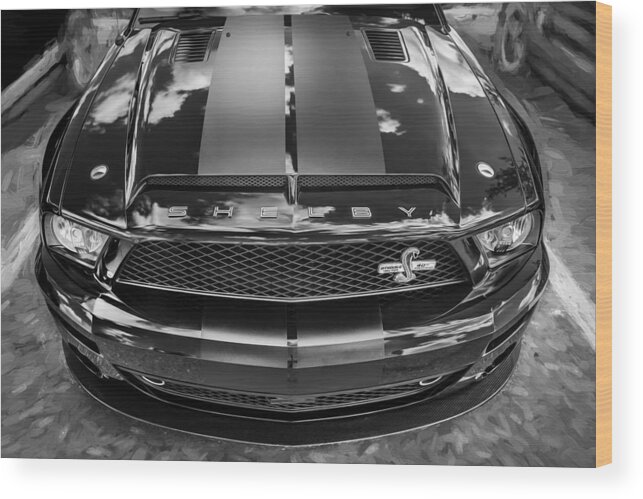 2008 Mustang Wood Print featuring the photograph 2008 Ford Shelby Mustang GT500 KR Painted BW #3 by Rich Franco