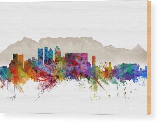 City Wood Print featuring the digital art Cape Town South Africa Skyline by Michael Tompsett