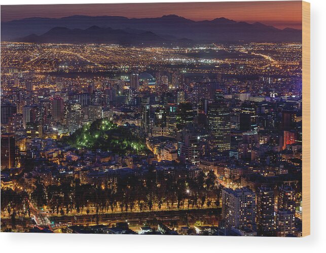 San Cristóbal Hill Wood Print featuring the photograph Chile, Santiago, City View #3 by Walter Bibikow