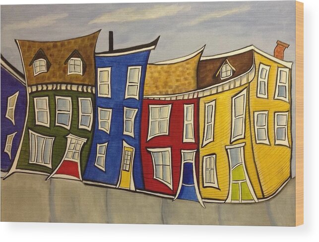 Abstract Wood Print featuring the painting Jellybean Houses by Heather Lovat-Fraser