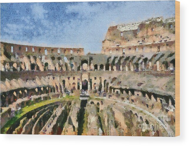 Colosseum Wood Print featuring the painting Colosseum in Rome #8 by George Atsametakis