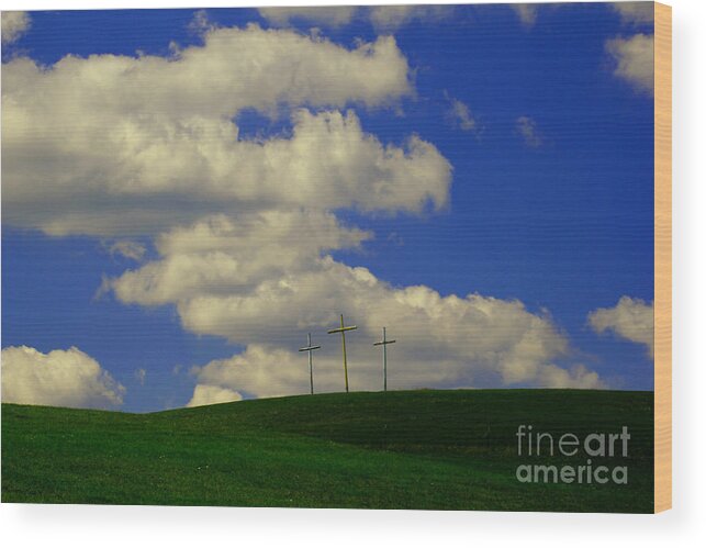 Three Crosses Wood Print featuring the photograph 3 Cross Hill by Melissa Petrey