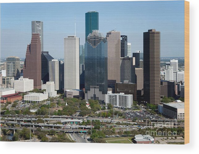 Houston Wood Print featuring the photograph Downtown Houston Skyline #3 by Bill Cobb