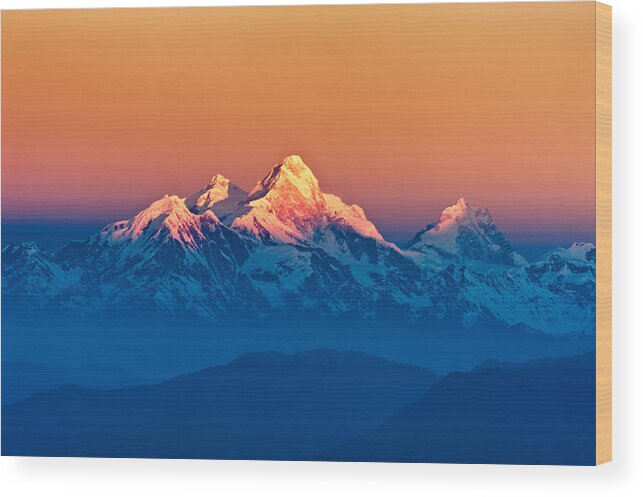 Fog Wood Print featuring the photograph Himalayan Mountains View from Mt. Shivapuri #3 by U Schade