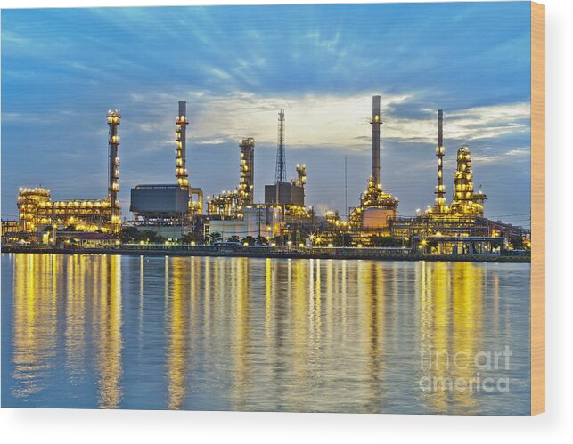 Blue Wood Print featuring the photograph Oil refinery #3 by Anek Suwannaphoom