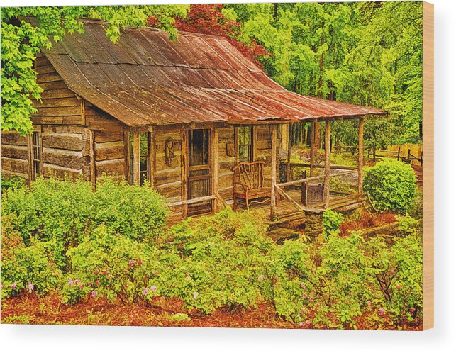 Digital Art Wood Print featuring the photograph Pioneer Cabin by Priscilla Burgers