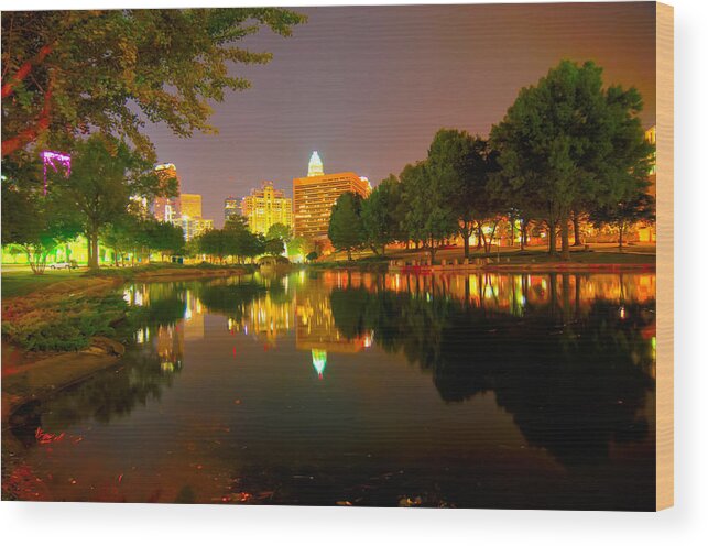District Wood Print featuring the photograph Skyline of uptown Charlotte North Carolina at night #3 by Alex Grichenko