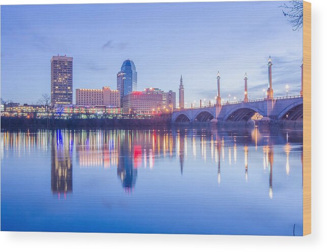 Springfield Wood Print featuring the photograph Springfield Massachusetts City Skyline Early Morning #3 by Alex Grichenko