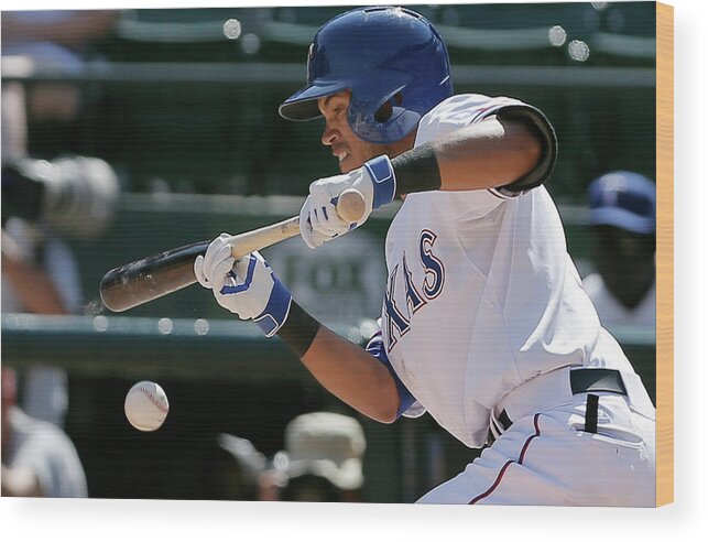 American League Baseball Wood Print featuring the photograph Toronto Blue Jays V Texas Rangers #3 by Brandon Wade